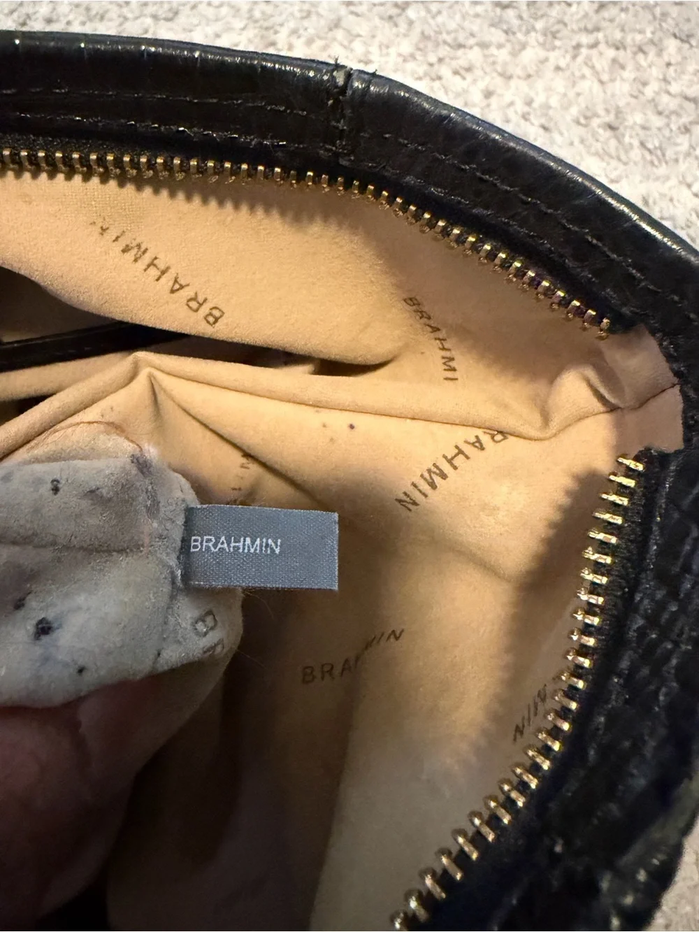 Brahmin Black Croc Embossed Leather Tote Bag Shoulder Purse Gold Hardware Large - Picture 3 of 15